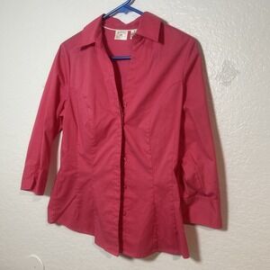 Riders by LEE Shirt Women's Size Small 3/4‎ Sleeve Button Bright Pink (081)